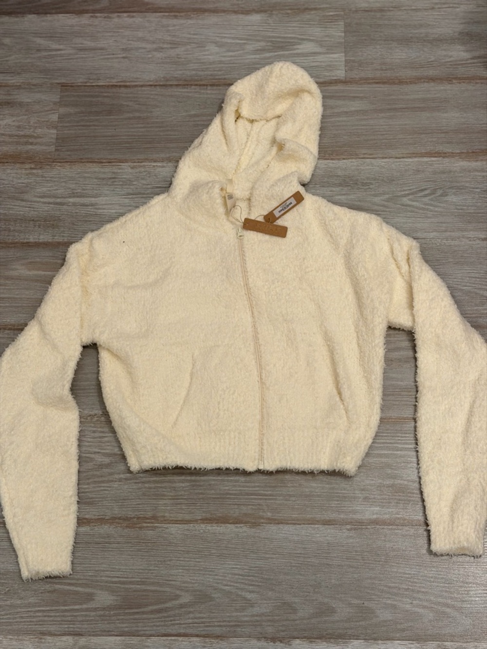 SKIMS Cream Plush Hooded Zip Jacket S/M
